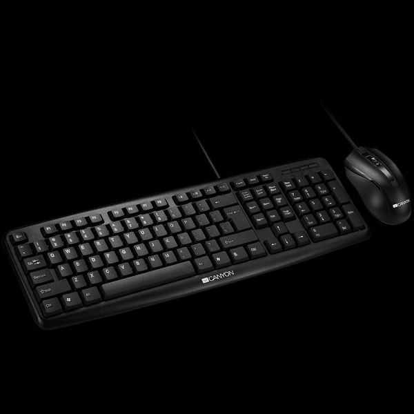 CANYON CNE-CSET1-AD - USB standard KB, water resistant AD layout bundle with optical 3D wired mice 1000DPI black