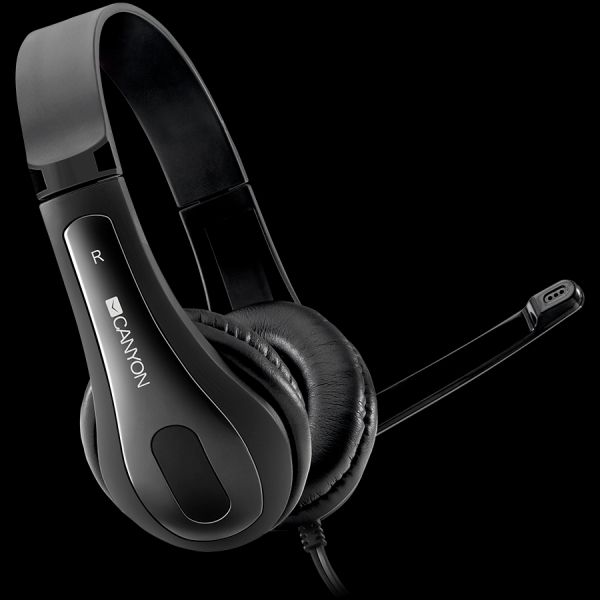 CANYON HSC-1 basic PC headset with microphone, combined 3.5mm plug, leather pads, Flat cable length 2.0m, 160*60*160mm, 0.13kg, Black