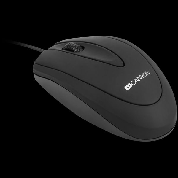 CANYON wired optical Mouse with 3 buttons, DPI 1000, Black, cable length 1.15m, 100*51*29mm, 0.07kg