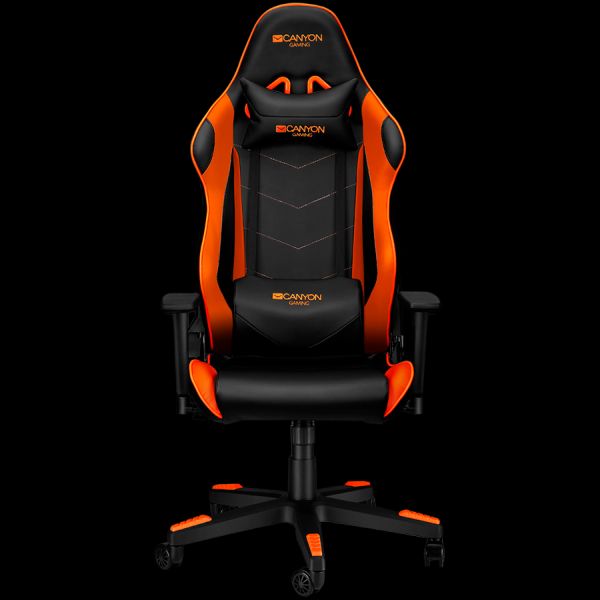 Gaming chair, PU leather, Original foam and Cold molded foam, Metal Frame, Top gun mechanism, 90-165 dgree, 3D armrest, Class 4 gas lift, Nylon 5 Stars Base, 60mm PU caster, black+Orange.