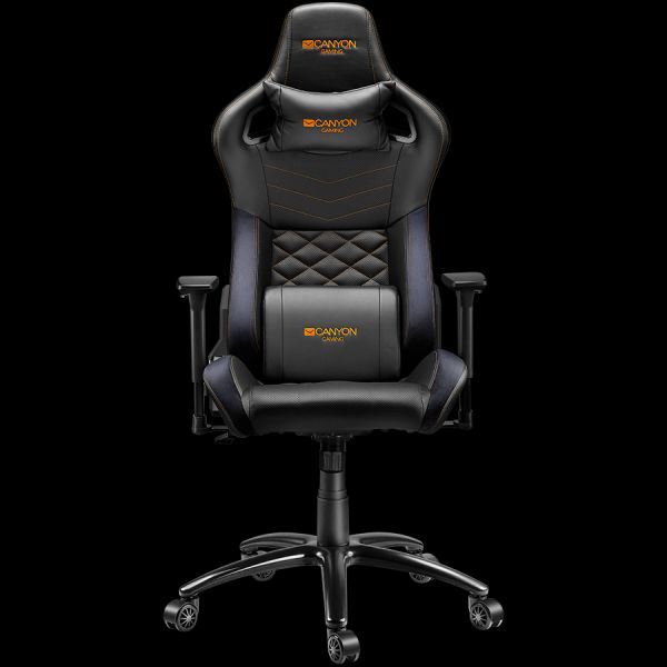 Gaming chair, PU leather, Cold molded foam, Metal Frame, Top gun mechanism, 90-160 dgree, 3D armrest, Class 4 gas lift, metal base ,60mm Nylon Castor, black and orange stitching