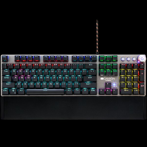 Wired Gaming Keyboard,Black 104 mechanical switches,60 million times key life, 22 types of lights,Removable magnetic wrist rest,4 Multifunctional control knob,Trigger actuation 1.5mm,1.6m Braided cabl