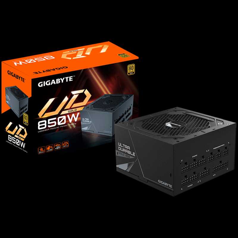 GIGABYTE UD850GM Ultra Durable Power Supply 850W, Modular, 80 PLUS Gold, Japanese capacitors, 120mm smart control fan, EU plug