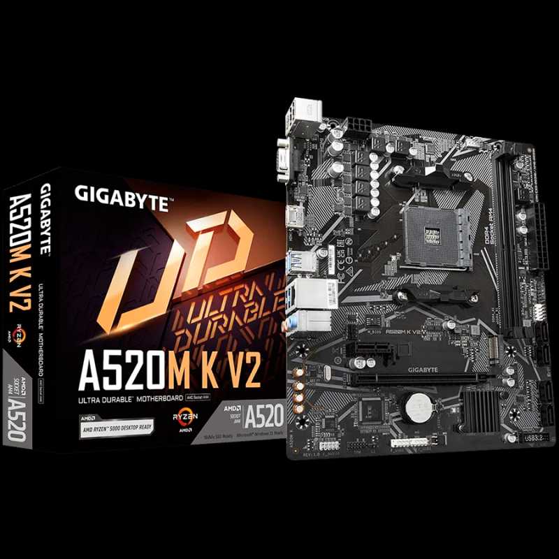 GIGABYTE MainBoard A520M K (AM4, 2x DDR4, 1x M.2, 4x SATA, 1x HDMI, 1x PCI Express x16 3.0, , 1x PCI Express x1 3.0, 6x USB 3.2 Gen1, 6x USB 2.0/1.1, GLAN) mATX