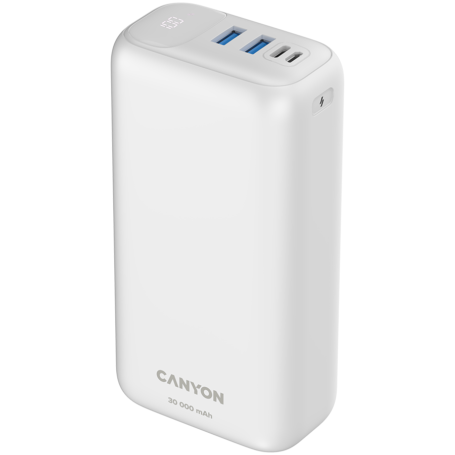 CANYON PB - 301, Power bank 30000mAh Li-poly battery, Input Micro: DC5V/2A, 9V/2A Input Type c PD : DC5V/3A, 9V/2A, Output Type C  PD:5V/3A,9V/2.2A,12V/1.5AOutput USB A1+USBA 2 : 5V3A,5V/4.5A,4.5V/5A,