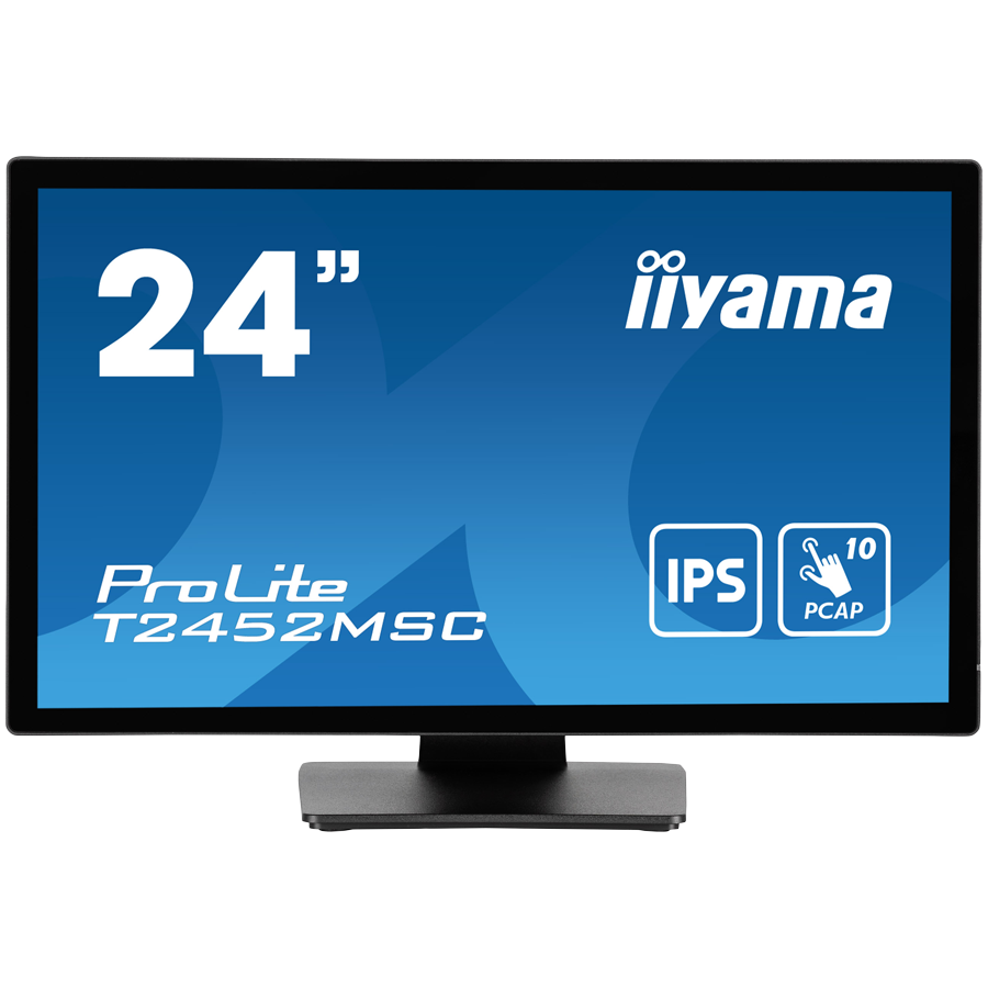 IIYAMA Monitor LED PROLITE T2452MSC-B1 24” PCAP multi-touch edge-to-edge glass and anti fingerprint coating IPS Full HD 400 cd/m2 HDMI DP Speakers