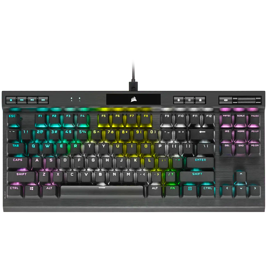 Corsair K70 RGB TKL CHAMPION SERIES Optical-Mechanical Gaming Keyboard, Backlit RGB LED, CORSAIR OPX RAPIDFIRE, Black, Black PBT Keycaps, EAN:0840006648253