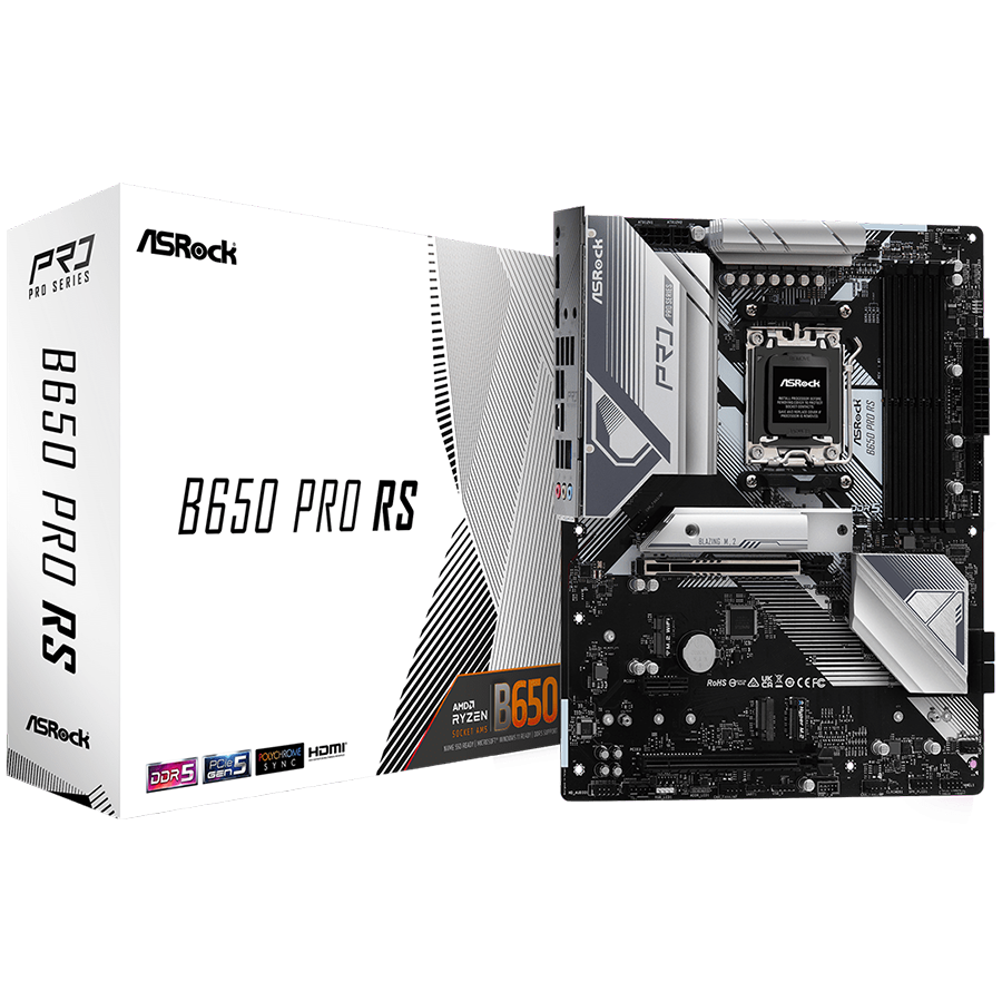 ASROCK MB Desktop B650 PRO RS, AM5, 4x DDR5, 1x PCIe 4.0 x16, 1x PCIe 3.0 x16, 1x Blazing M.2(PCIe Gen5x4), 1x Hyper M.2(PCIe Gen4x4), 1x M.2, 4x SATA3 6.0 Gb/s, 7.1 CH HD Audio, 1x HDMI, 1x DisplayPo
