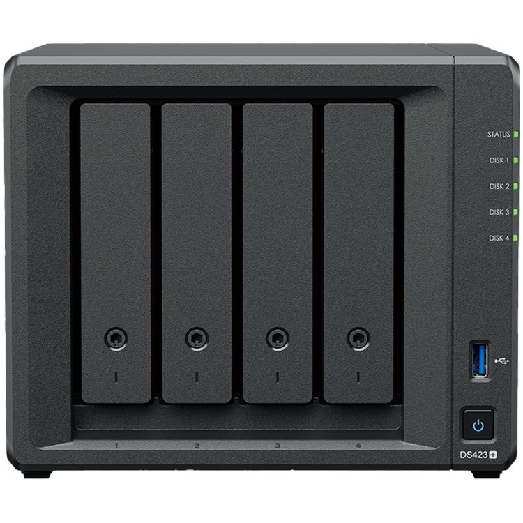 Synology DS423+, Tower, 4-Bays 3.5'' SATA HDD/SSD, 2 x M.2 2280 NVMe SSD, CPU Intel Celeron J4125 4-core (4-thread) 2.0 GHz, max. boost up to 2.7 GHz, 2 GB DDR4 ECC SODIMM, 2 x 1GbE RJ-45, 2 X USB 3.2