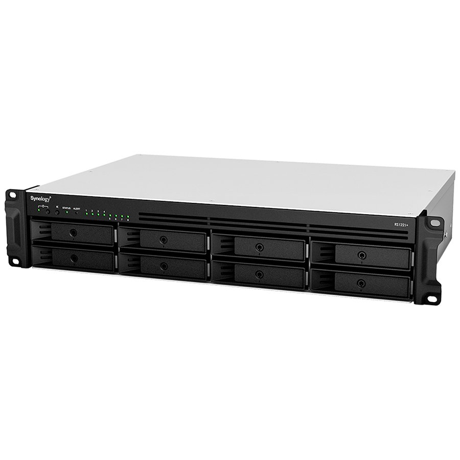 Synology RackStation RS1221+; Rack 2U, 8-bay 3.5''/2.5" SATA HDD/SSD, 	AMD Ryzen V1500B 4-core 2.2GHz; 4GB DDR4 ECC SODDIM,2x Memory slots; 4x RJ-45 1GbE LAN Port; 2xUSB 3.2; eSATA port; PCI Gen2x8 sl