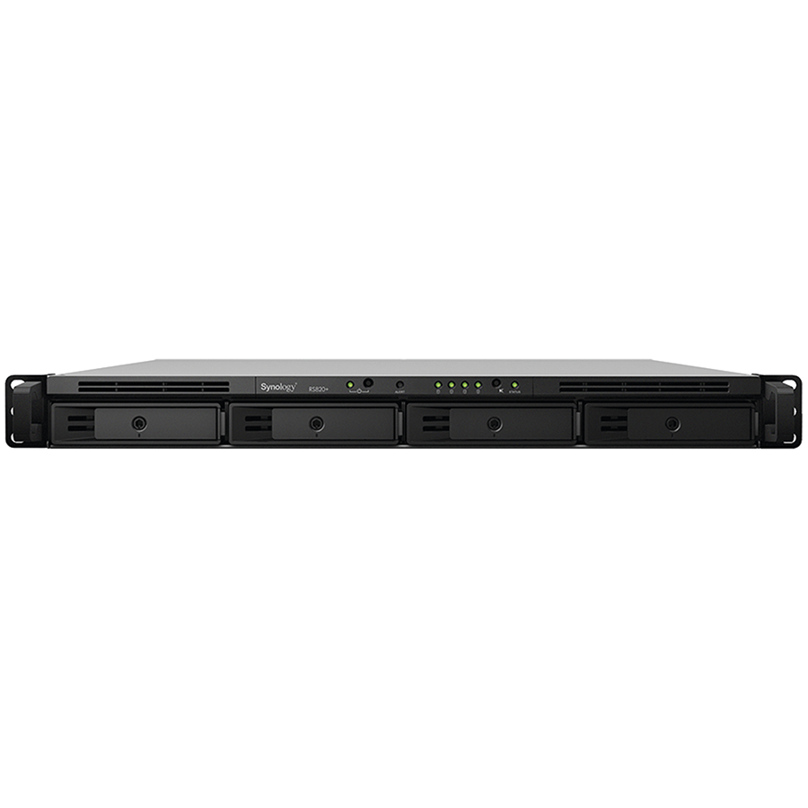 Synology RackStation RS822RP+; Rack 1U; AMD Ryzen V1500B 4-core 2.2 GHz; 2 GB DDR4 ECC SODIMM; 4x 3.5”/2.5” HDD bays; 4x RJ-45 1GbE LAN Port; 2x USB 3.2 Gen 1 Port; eSATA Port; redundant power supply,