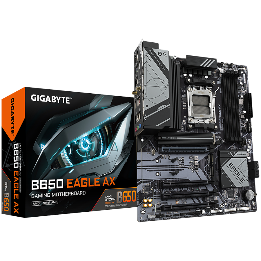 GIGABYTE MB B650 EAGLE AX (AM5, 4xDDR5 128, 1x PCI-E 4.0 x16x16, 3x PCI-E 3.0 x16x1, 4x SATA, 3x M.2 PCIe 4.0, 1xHDMI, 1xDP, Realtek Wi-Fi 6E, 2.5GbE LAN, ATX, Retail)