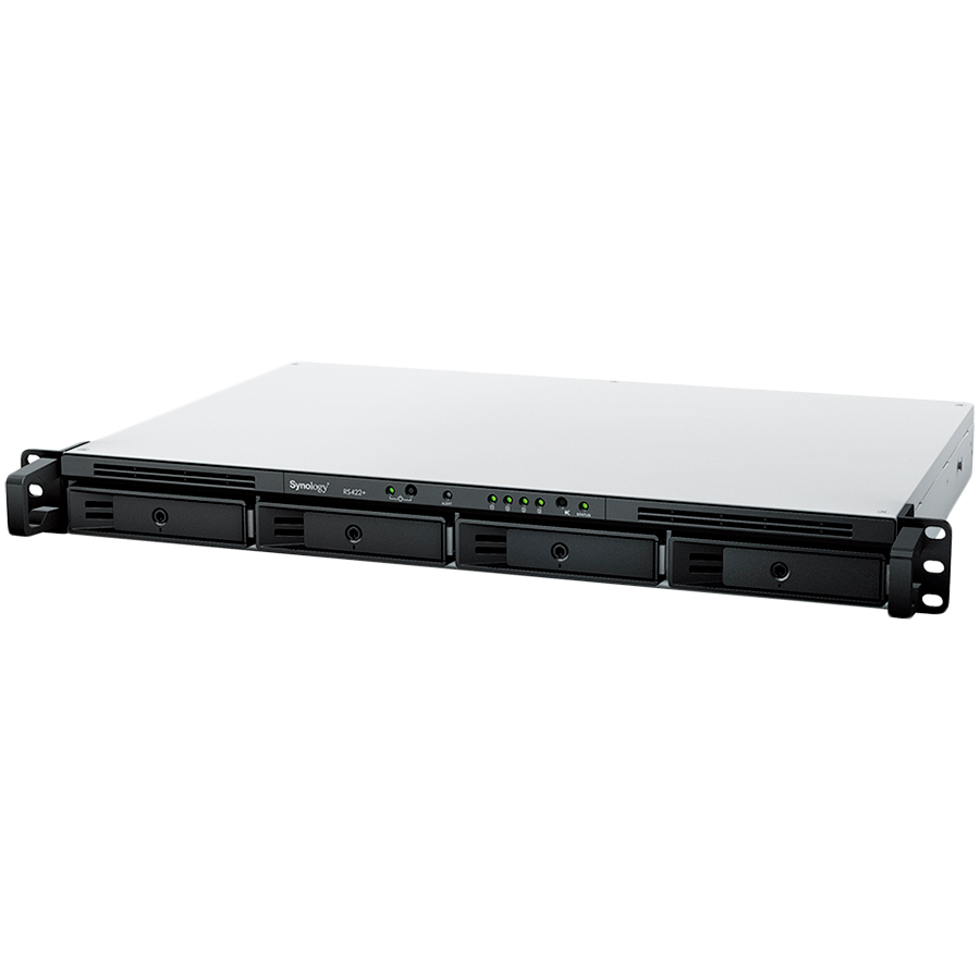 Synology NAS RS422+, rack, AMD Ryzen R1600, 2GB DDR4, 4-bay,  USB, LAN 2x1GbE, 1U, 1 x Gen3 x2 network upgrade slot, 3-year hardware warranty.