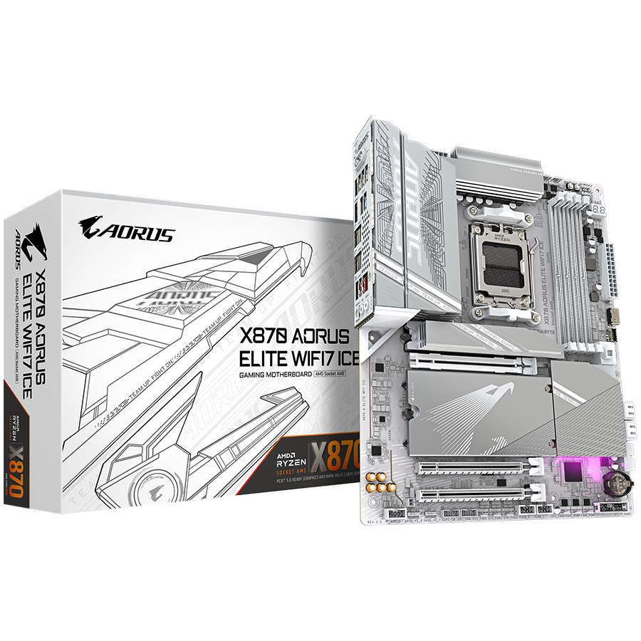 GIGABYTE MB X870 AORUS ELITE WIFI7 ICE (AM5, 4x DDR5 256GB, 1x PCI-E 5.0 x16x16, 1x PCI-E 4.0 x16x4, 1x PCI-E 3.0 x16x2, 3x M.2 PCIe 5.0 & 1x M.2 PCIe 4.0, 4x SATA, 2x USB4 Type-C. 6x USB 3.2, 4x USB 