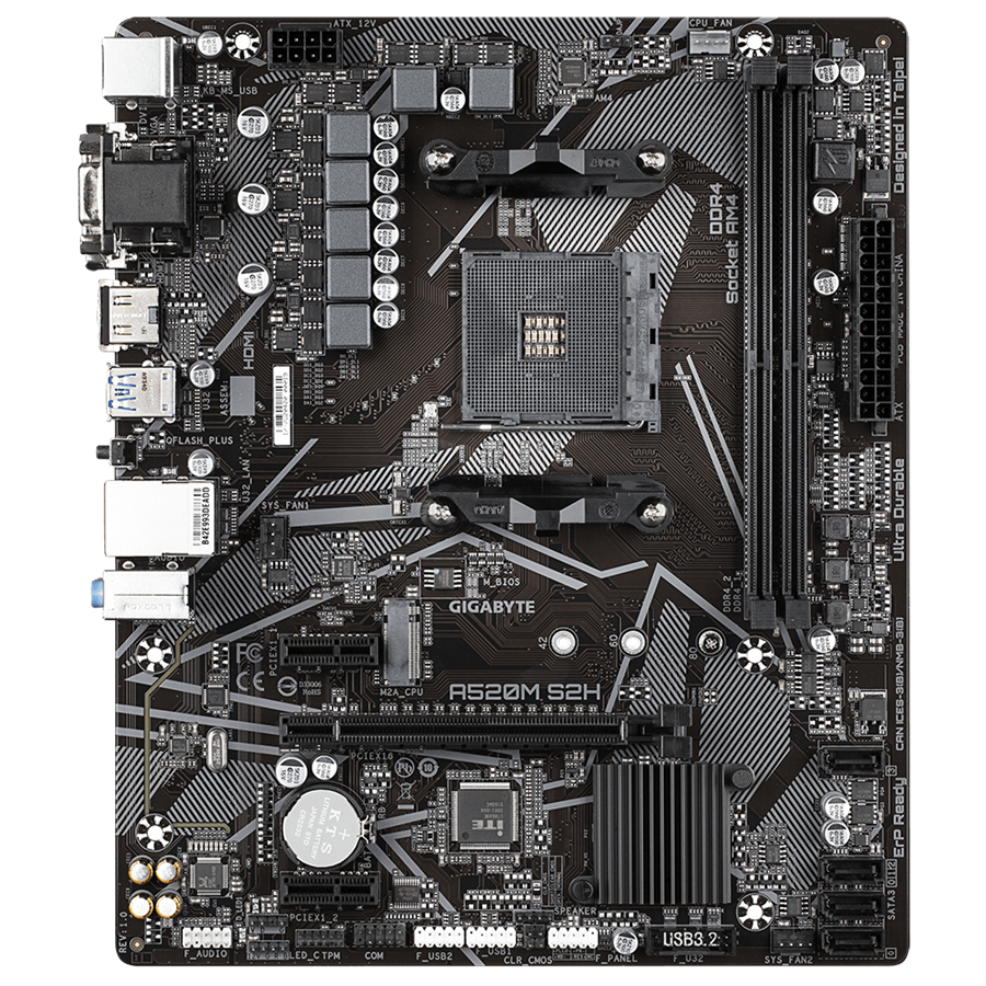 GIGABYTE MB AM4 A520 2 x DDR4 PCIe 3.0 1 x M.2 4 x SATA 1 x D-Sub port 1 x DVI-D port 1 x HDMI port Micro ATX