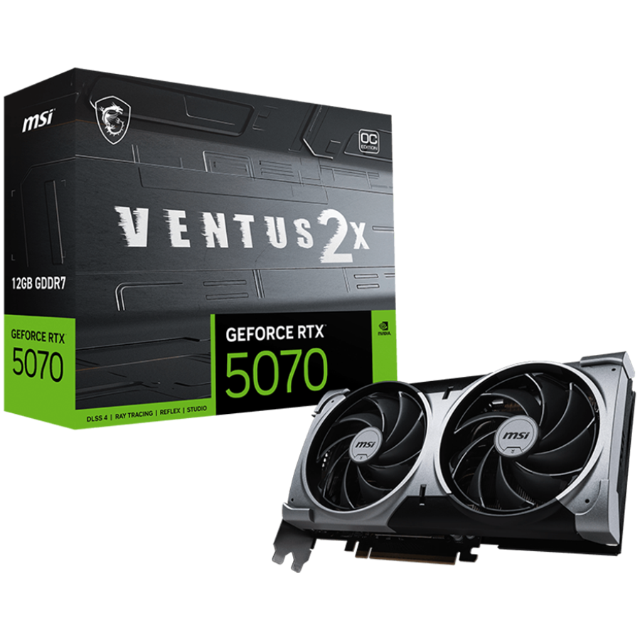 MSI Video Card Nvidia GeForce RTX 5070 12G VENTUS 2X OC (12GB GDDR7/192bit, PCI-E Gen5, 3x DP 2.1, 1x HDMI 2.1, 1x 16-pin Power Connector, Retail)