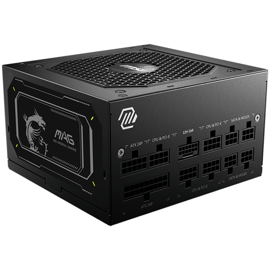 MSI PSU MAG A750GL PCIE5 II, 750W 80Plus Gold, 120mm Fan Active PFC, Fully Modular, 12VHPWR, ATX 3.1, PCIe 5.1, OVP, OCP, OTP, OPP, SCP, UVP, 100-240Vac, 47Hz-63Hz Input Frequency, ATX, 7Y, Black