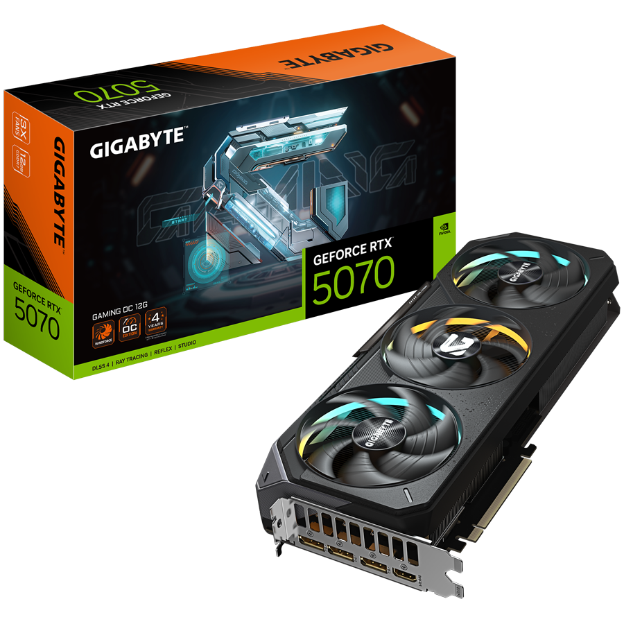 GIGABYTE Video Card NVIDIA GeForce RTX 5070 GAMING OC 12G (12GB GDDR7/192bit, PCI-E 5.0, Recommended PSU 750W, 16Pin Power connector, 3x DP, 1x HDMI)