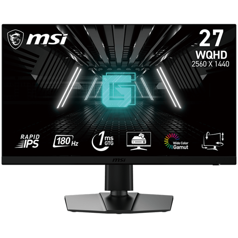 MSI G272QPF E2 Gaming Monitor, 27" 180Hz, WQHD (2560 x 1440), 16:9 Rapid IPS, 300NITS, CR 1200:1, 1ms (GtG), AMD FreeSync, HDR Ready, 1x DP, 2x HDMI, VESA 100x100