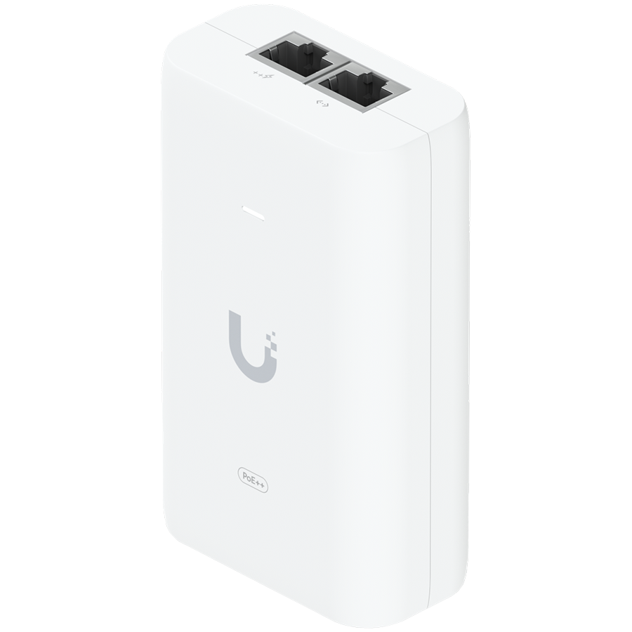 UBIQUITI PoE++ Adapter; Delivers up to 60W of PoE++; Surge, peak pulse, and overcurrent protection; Contains RJ45 data input, AC cable with earth ground, and PoE++ output; LED indicator for status mon