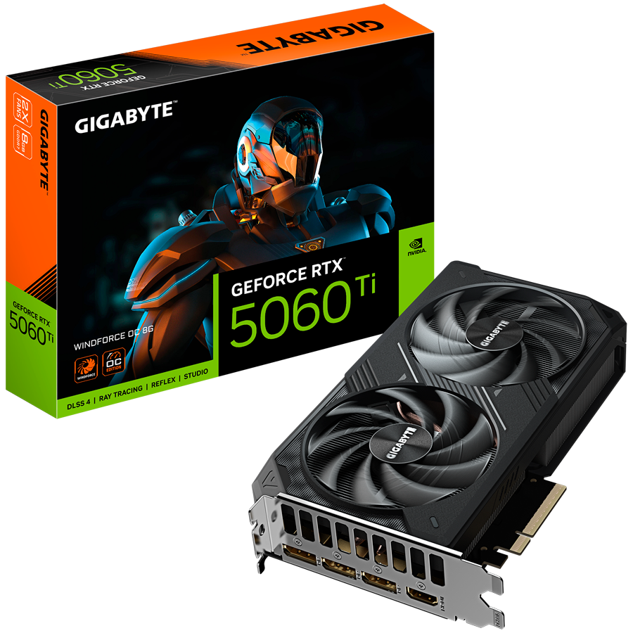 GIGABYTE Video Card NVIDIA GeForce RTX 5060 Ti WINDFORCE OC 8G (8GB GDDR7/128bit, PCI-E 5.0, 1x 8Pin Power connector, Recommended PSU 650W, 3xDP, 1x HDMI, Retail)