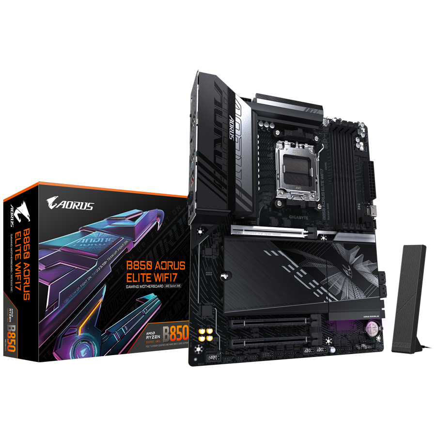 GIGABYTE Mainboard Desktop B850 AORUS ELITE WF7 (AM5, 4xDDR5, 1xDP, 1xHDMI, 2.5GLAN, WiFi7, BT5.4, 1x PCIe x16 5.0, 2xPCIe x16 supporting PCIe 3.0 x1, 3xM.2, 4xSATA3) ATX