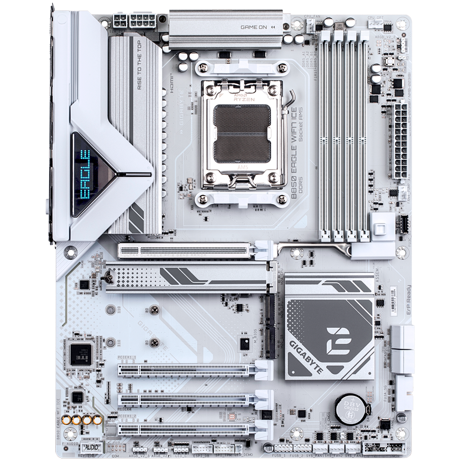 GIGABYTE Mainboard Desktop B850 EAGLE WF7 ICE (AM5, 4x DDR5 256GB, 1x PCI-E 5.0 x16x16, 1x PCI-E 4.0 x16x4, 2x PCI-E 3.0 x16x1, 3x M.2, 4x SATA, 1x USB Type-C, 2x USB 3.2 Gen2, 2x USB 3.2 G1, 4x USB 2