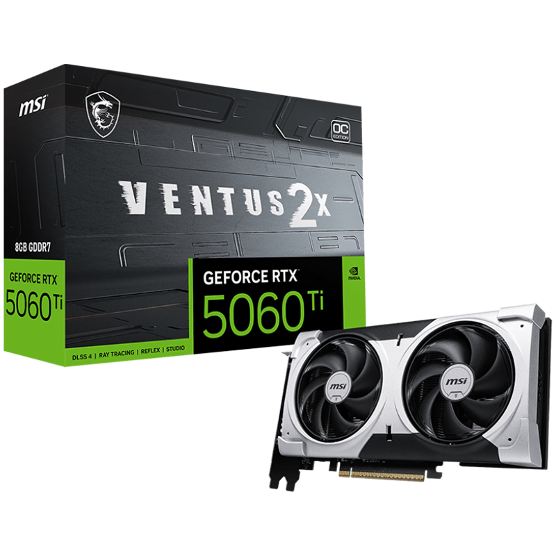 MSI NVIDIA GeForce RTX 5060 Ti 8G Ventus 2X OC Plus GDDR7 128bit Gaming Graphics Card, Boost Clock up to 2617 MHz, PCIe Gen 5, DLSS 4, DP 2.1 x 3, HDMI 2.1 x 1, SFF Ready