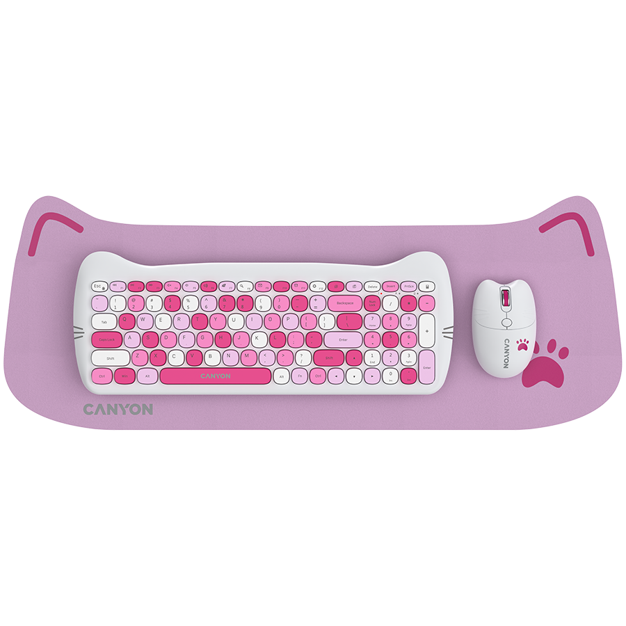 CANYON HSET-W6 EN/AD Keyboard+Mouse Kitty Edition AAA+ĐĐ Wireless Pink