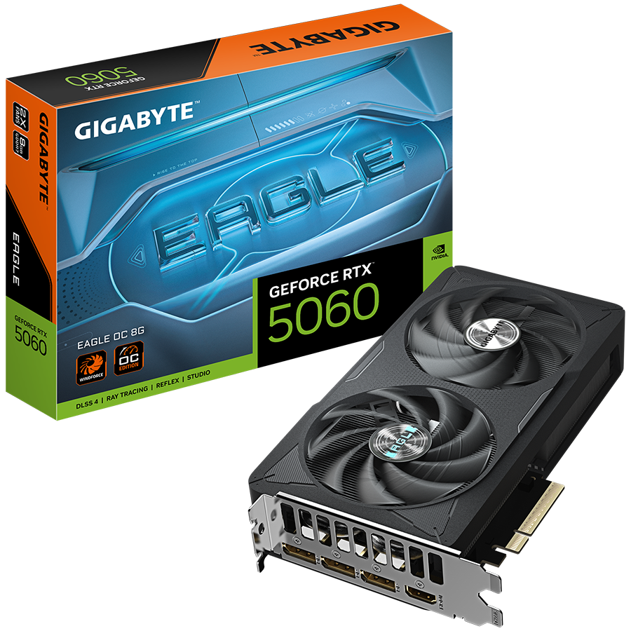 GIGABYTE Video Card NVIDIA GeForce RTX 5060 EAGLE OC 8G (8GB GDDR7/128bit, PCI-E 5.0, 1x 8Pin Power connector, Recommended PSU 450W, 3xDP, 1x HDMI, Retail)
