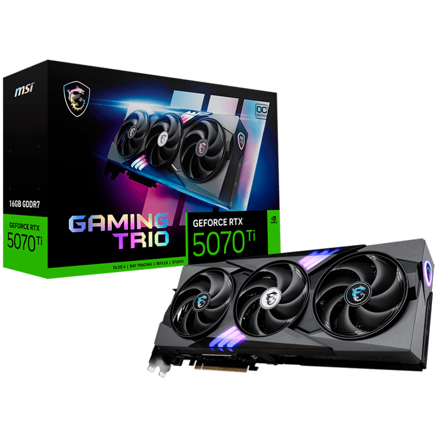MSI Video Card Nvidia GeForce RTX 5070 TI 16G GAMING TRIO OC (16GB GDDR7/256bit, PCI Express Gen 5, 3xDP, 1xHDMI, Recommended PSU 300W) ATX