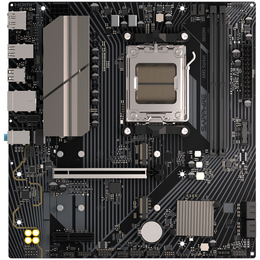 SAPPHIRE AMD B650M-E  AM5 Ryzen R9/R7/R5, 2x DDR5 7600MHz, PCIe 4.0 x16, 1x M.2 Gen5, 1x M.2 Gen4, LAN 2.5 Gbps, Micro-ATX
