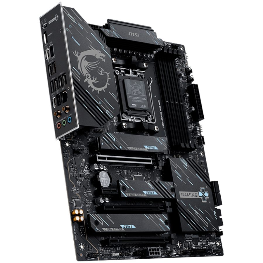 MSI X870E GAMING PLUS WIFI, ATX, Socket AM5, 4x DDR5 Dual Channel DDR5 up to 8200(OC)MHz, 3x PCIe x16 slot, 3x M.2 slot, 4x USB 2.0, 2x USB 5Gbps, 2x USB 10Gbps, 1x 20Gbps Type-C, 1x 40Gbps Type-C, HD