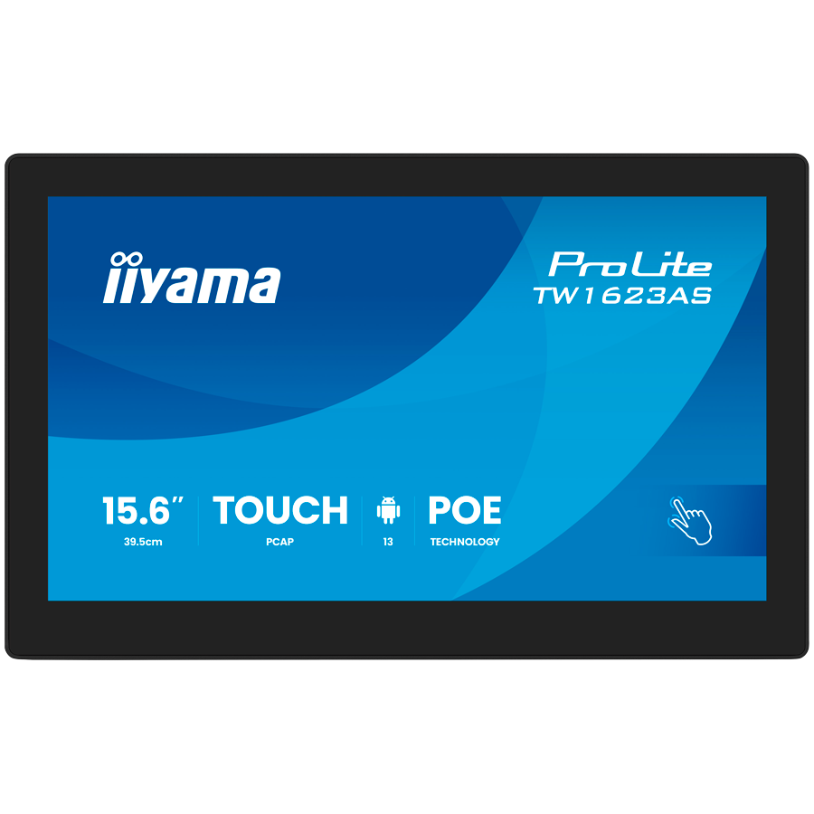 IIYAMA Touch Monitor TW1623AS-B3P 15.6" PCAP 10pt touchscreen PC with Android, PoE Technology and iiSignage