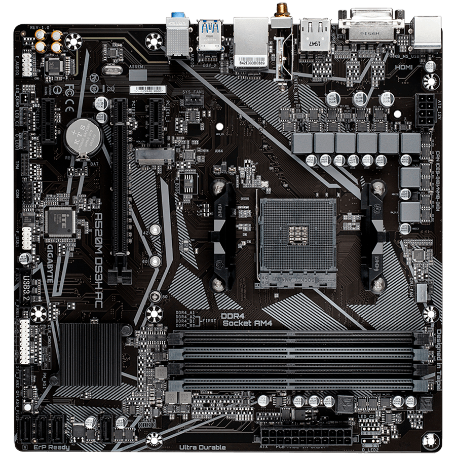 GIGABYTE A520M DS3H AC, Socket AM4, 4x DDR4, WiFi, mATX