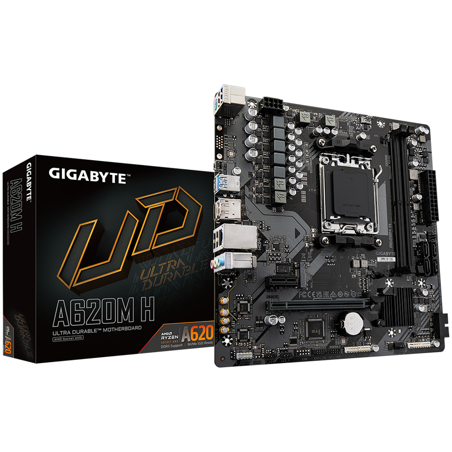 GIGABYTE Mainboard Desktop A620M H (AM5, 2xDDR5, 1xDP, 1xHDMI, GLAN, 1xPCI Express x16 PCIe 4.0, 1xPCI Express x1 sPCIe 3.0, 1xM.2, 4xSATAIII, 4xUSB3.2 Gen1, 8xUSB 2.0/1.1) mATX