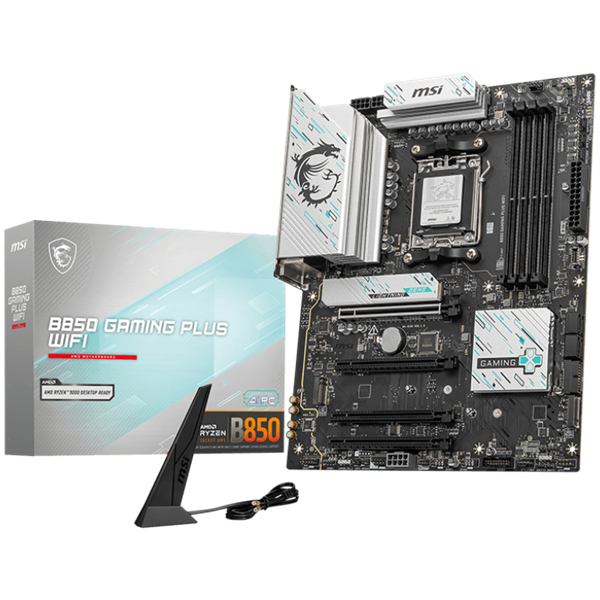 MSI B850 GAMING PLUS WIFI Motherboard, ATX - Supports AMD Ryzen 9000/8000 / 7000 Processors, AM5 - DDR5 Memory Boost 8200+ MT/s (OC), PCIe 5.0 x16 & 4.0 x16, M.2 Gen5, Wi-Fi 7, 5G LAN