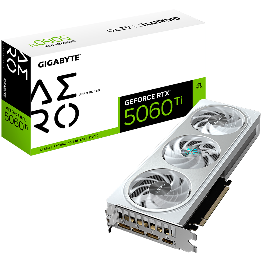 GIGABYTE Video Card NVidia GeForce RTX 5060 Ti AERO OC 16G (16GB GDDR7/128bit, PCI-E 5.0, 1x 8Pin Power connector, Recommended PSU 650W, 3xDP, 1x HDMI)