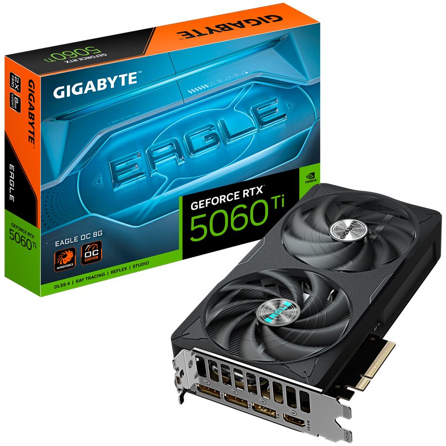 GIGABYTE Video Card NVIDIA GeForce RTX 5060 Ti EAGLE OC 8G (8GB GDDR7/128bit, PCI-E 5.0, 1x 8Pin Power connector, Recommended PSU 650W, 3xDP, 1x HDMI, Retail)