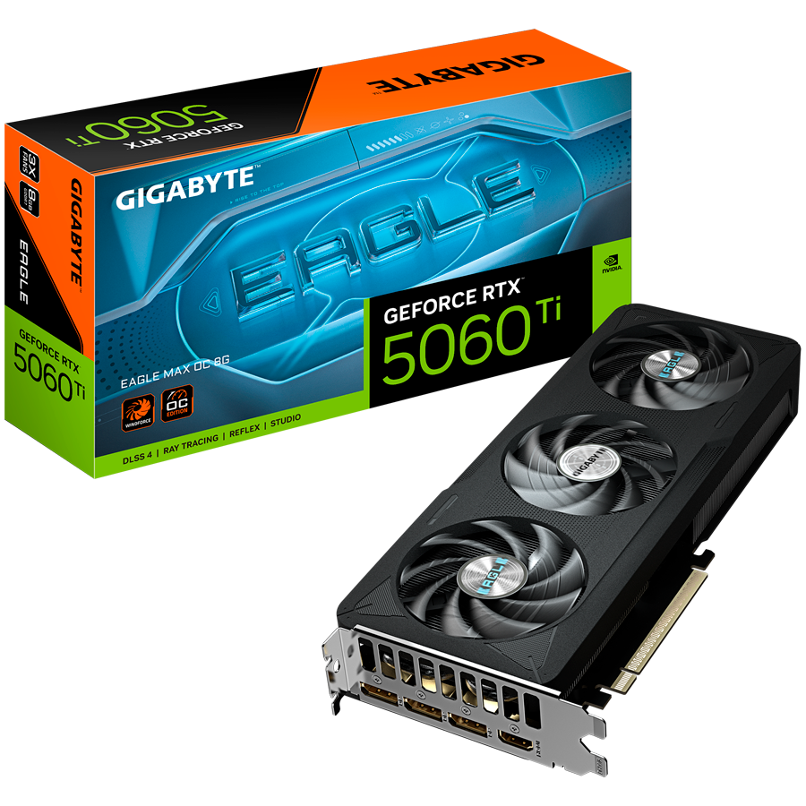 GIGABYTE Video Card NVIDIA  GeForce RTX 5060 Ti EAGLE MAX OC 8G (8GB GDDR7/128bit, PCI-E 5.0, 1x 8Pin Power connector, 650W, 3xDP, 1xHDMI)