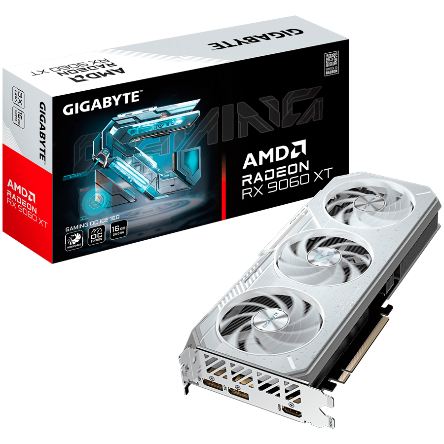 GIGABYTE Video Card AMD Radeon RX 9060 XT GAMING OC ICE 16G (16GB GDDR6/128bit, PCI-E 5.0, 1x 8Pin Power connector, Recommended PSU 450W, 2xDP, 1x HDMI, Retail)