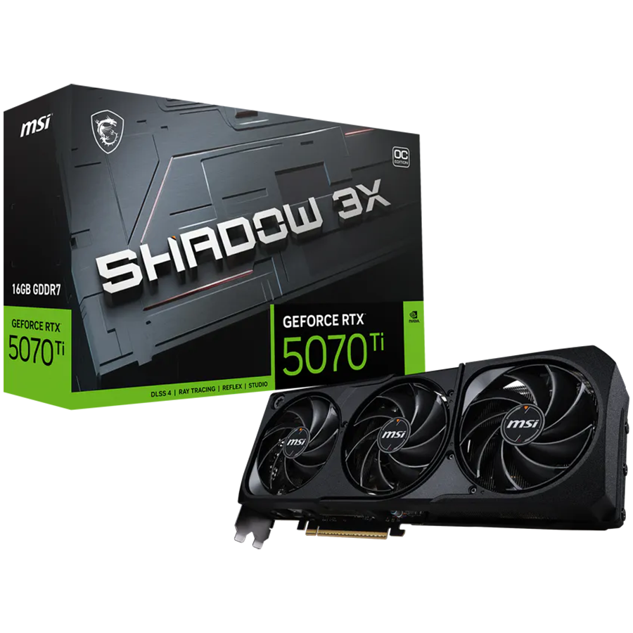 MSI Video Card Nvidia GeForce RTX 5070 TI 16G SHADOW 3X OC (16GB GDDR7/256bit, PCI-E Gen5, 3x DP 2.1, 1x HDMI 2.1, 1x 16-pin Power Connector,BULK)