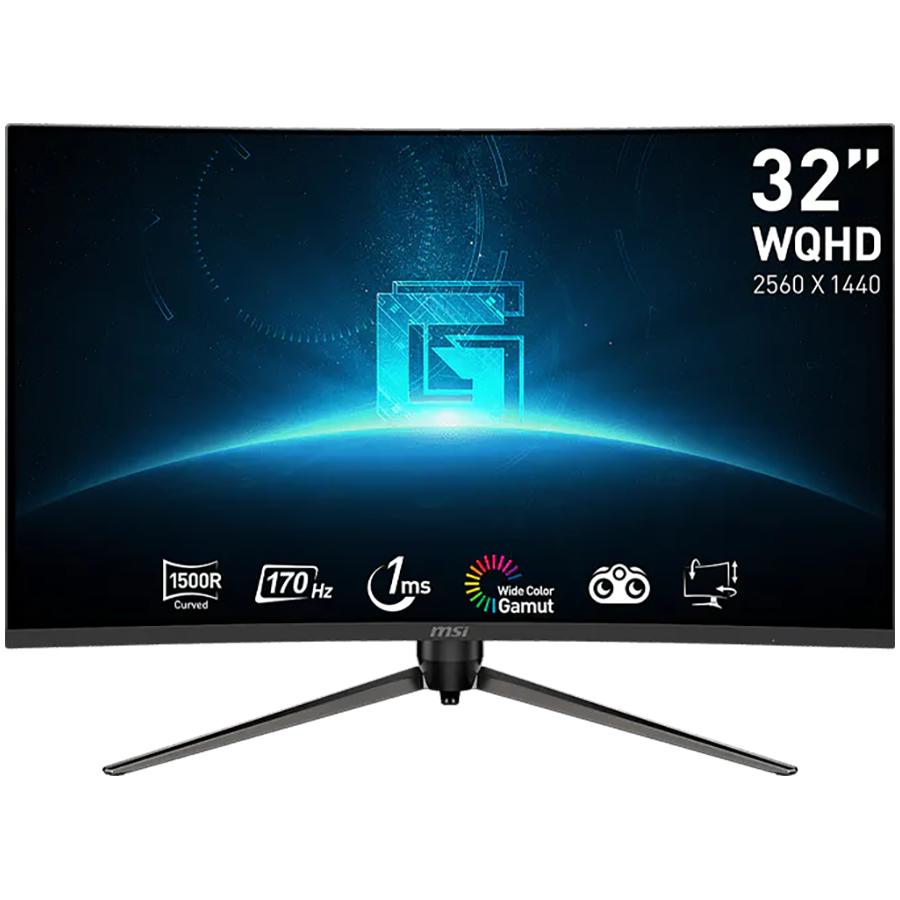 MSI G32CQ5P Curved Gaming Monitor, 31.5", 170Hz, QHD (2560x1440) 16:9, VA, Anti-glare, 1ms, 250nits, 3000:1, 1500R Curve, Freesync Premium, Adjustable Stand, 1x DP, 2x HDMI, Tilt, Swivel, Height Adjus