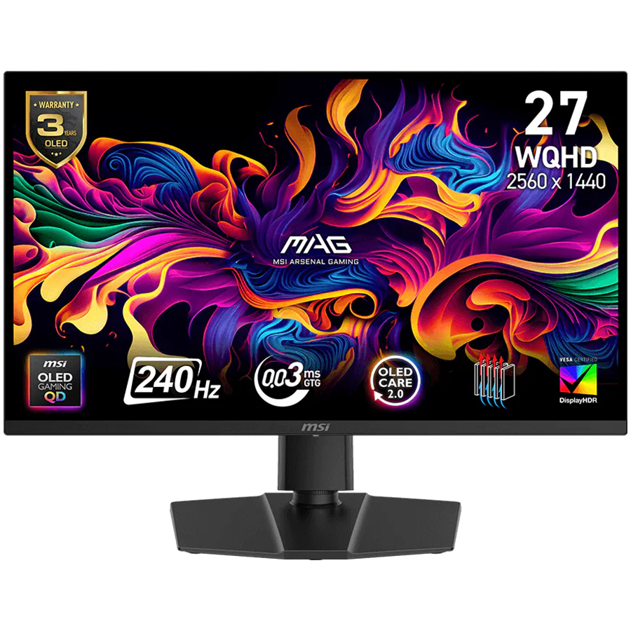 MSI MAG 272QPW QD-OLED X28 Gaming Monitor, 26.5", QD-OLED, 280Hz, QHD (2560x1440), 0.03ms, 1000 Nits, DisplayHDR True Black 400, 2x HDMI, 1x DP, Tilt, Swivel, Pivot, Height Adjustment, White