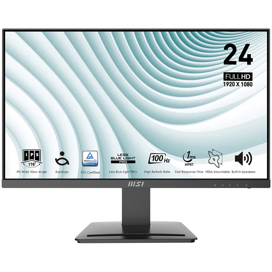 MSI PRO MP243X Professional Business Monitor, 23.8" 100Hz, FHD (1920x1080) 16:9, IPS Anti-glare, 1ms/4ms, 300nits, 1000:1, 178/178, Adaptive-Sync, Tilt, 1x HDMI, 1x DP, Speakers