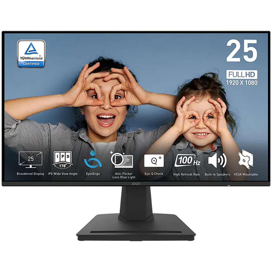 MSI PRO MP252 Professional Business Monitor, 24.5", IPS, 1920 x 1080 (FHD), 100Hz, 300nits, 1ms/4ms, HDMI, Display Port, Headphone, Speakers, VESA 100x100