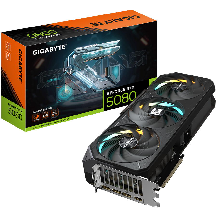 GIGABYTE Video Card NVIDIA Video Card NVIDIA GeForce RTX 5080 GAMING OC 16G (16GB GDDR7/256bit, PCI-E 5.0, Recommended PSU 850W, 16Pin Power connector, 3x DP, 1x HDMI) Black/Gray