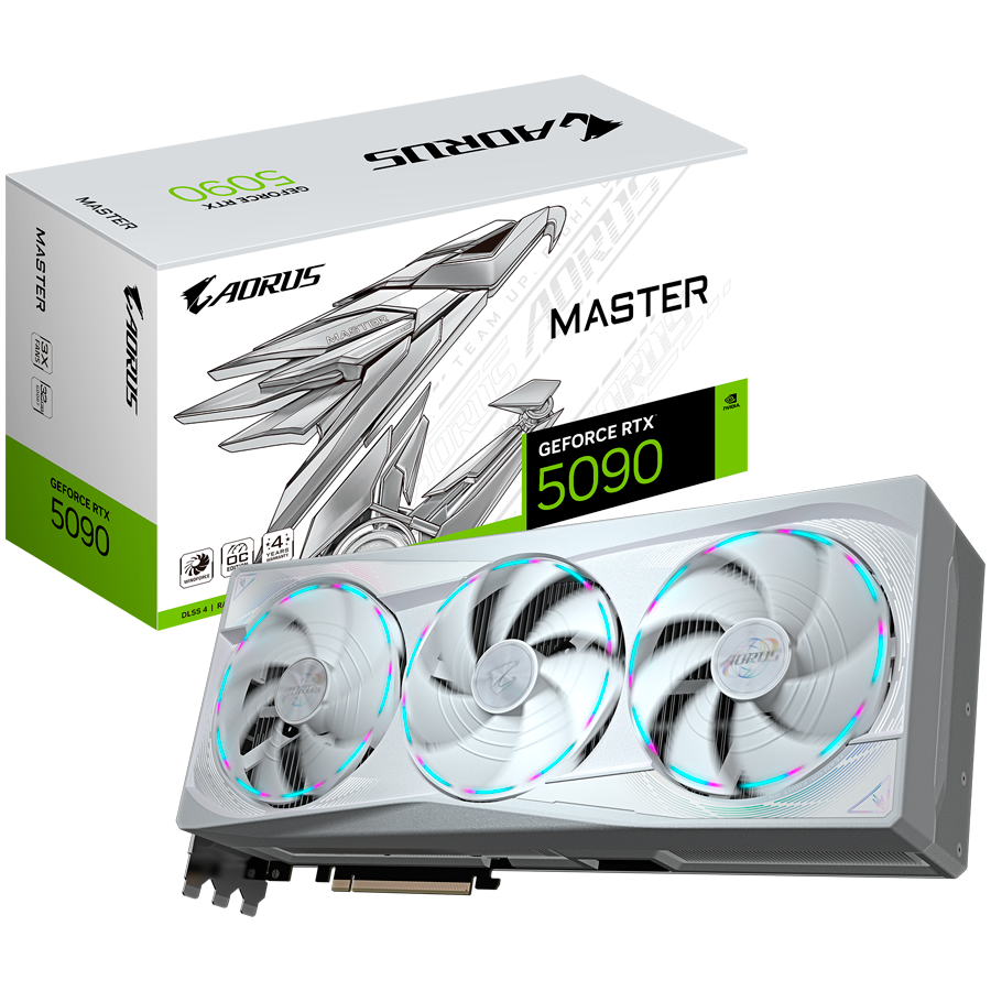 GIGABYTE Video Card NVIDIA AORUS GeForce RTX 5090 MASTER ICE 32G (32GB GDDR7/512bit, PCI-E 5.0, Recommended PSU 1000W, 16Pin Power connector, 3x DP, 1x HDMI) White