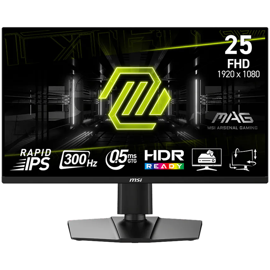 MSI MAG 255PXF, 24.5", Rapid IPS, FHD, 300Hz, AMD FreeSync Premium, HDR Ready, Display Port, HDMI, Headphone Jack, Speakers, Tilt, Pivot, Swivel, Height Adjustment