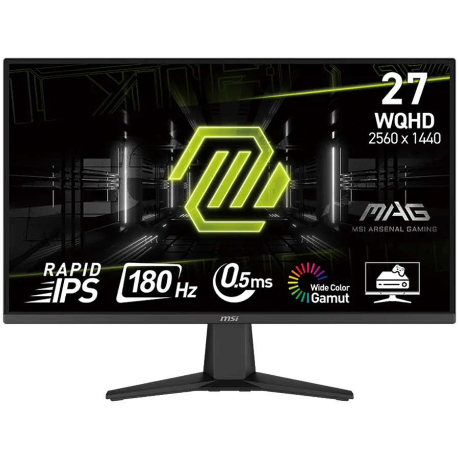 MSI MAG 275QF, 27", Rapid IPS, 2560x1440 (WQHD), 300 NITS, 180Hz, 0.5ms (GtG, Min.), Adaptive-Sync, 1x DP 1.4 (HBR2), 2x HDMI 2.0b (WQHD, 144Hz), 1 x Headphone-out, Anti-glare, VESA,